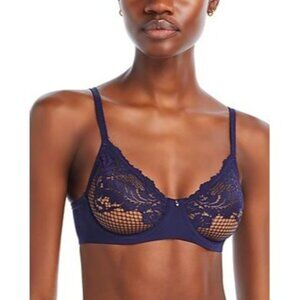Le Mystere Lace Allure Unlined Underwire Demi Bra Navy Blue 34B